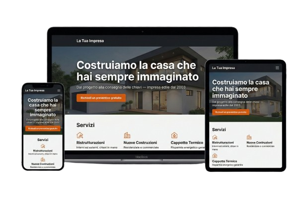 Esempio di sito web professionale per imprese edili su desktop, tablet e mobile